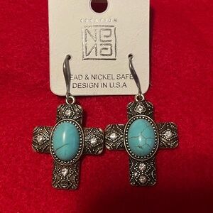 Turquoise and Silver Cross Earrings by